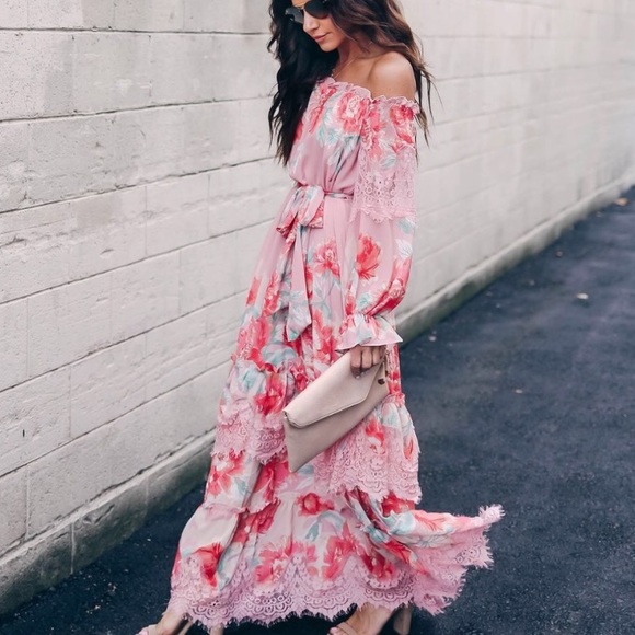 Vici Collection Adore Me Floral & Lace Off The Shoulder Maxi Dress - Picture 5 of 8